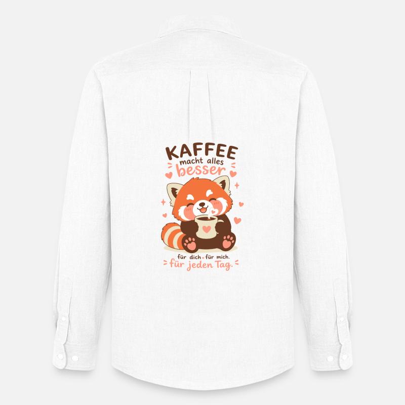 Roter Panda mit Kaffee - Männer Oxford Hemd von Stanley/Stella - Weiß