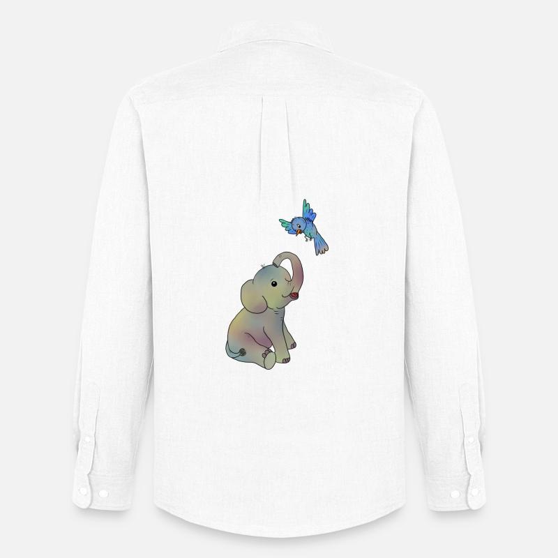 Elefant und blauer Vogel - Männer Oxford Hemd von Stanley/Stella - Weiß
