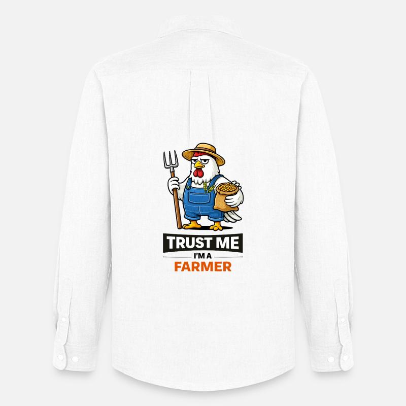 Trust Me Farmer Chicken Illustration - Oxfordskjorte herre Stanley/Stella - hvid