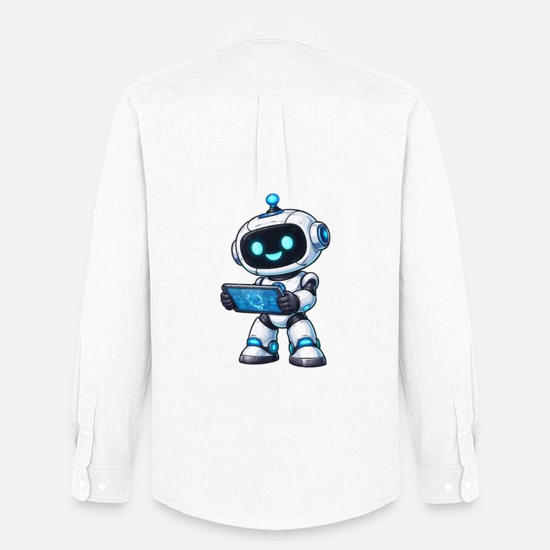 Kleiner Roboter mit Tablet - Männer Oxford Hemd von Stanley/Stella - Weiß