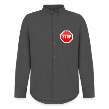 Impression graphique de plaque STOP rouge - Chemise Oxford homme Stanley/Stella - charbon - Devant - AI Model Male 185 dark (185cm)