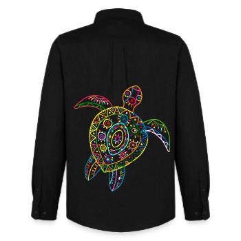 Tortue Tortue de mer Tribal Hawaii Vintage - Chemise Oxford homme Stanley/Stella - noir - Dos - AI Model Male 185 dark (185cm)
