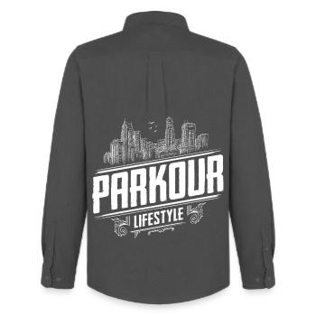 Parkour - Parcour - Freerunning - Männer Oxford Hemd von Stanley/Stella - Anthrazit - Hinten - AI Model Male 185 dark (185cm)