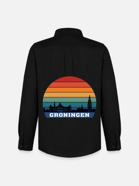 Groningen Skyline Silhouette Souvenir Netherlands - Men's Oxford Shirt by Stanley/Stella - black