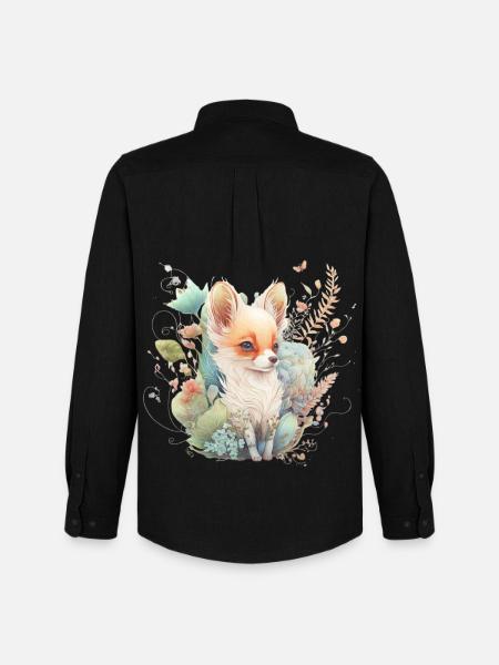 Renard Aquarelle Fleurs - Chemise Oxford homme Stanley/Stella - noir