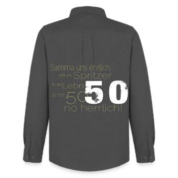 Mit an Spritzer is es mit 50 a no herrlich! 50er - Männer Oxford Hemd von Stanley/Stella - Anthrazit - Hinten - AI Model Male 185 dark (185cm)