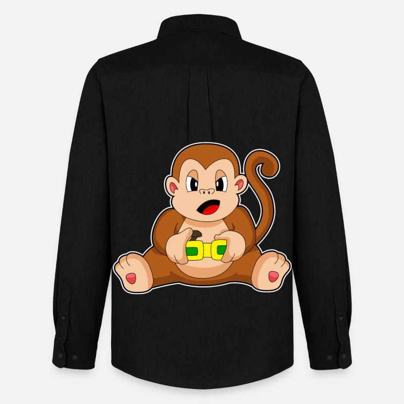 Affe Gamer Controller - Männer Oxford Hemd von Stanley/Stella - Schwarz