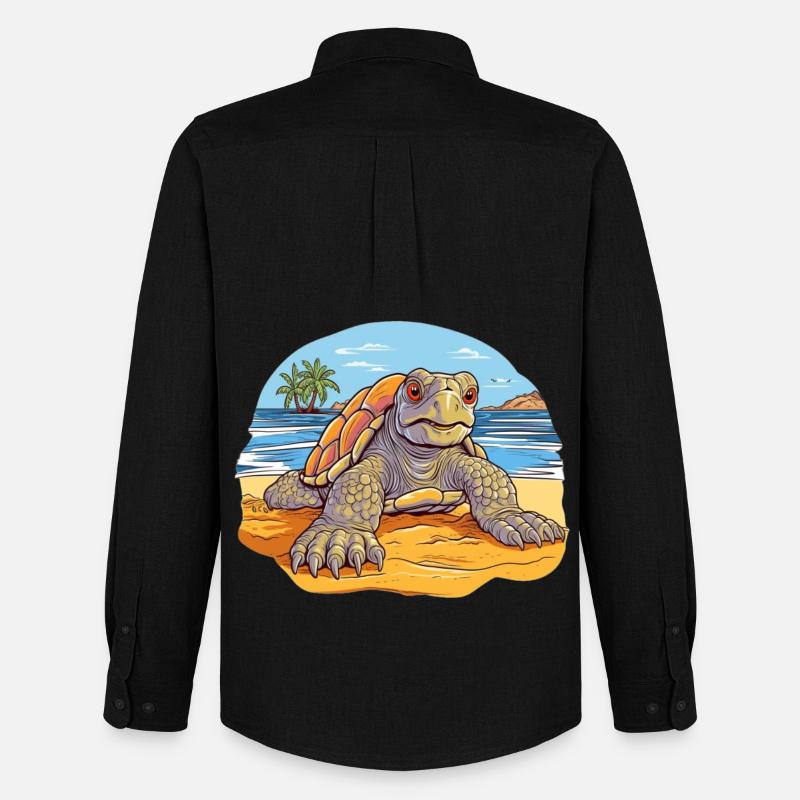 Schildkröte am Strand Illustration - Männer Oxford Hemd von Stanley/Stella - Schwarz