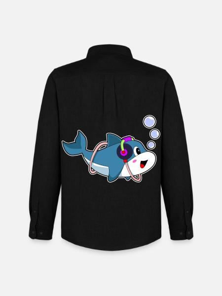 Dolphin Headphones Music - Men's Oxford Shirt by Stanley/Stella - black