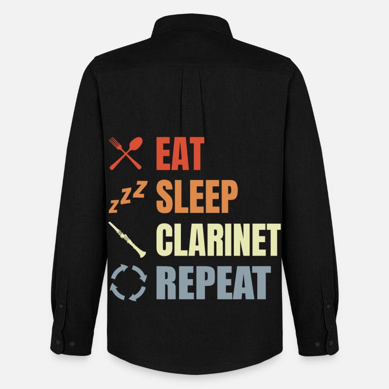 Eat Sleep Clarinet Repeat - Männer Oxford Hemd von Stanley/Stella - Schwarz