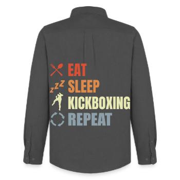 Manger du sommeil Kickbox Répéter - Chemise Oxford homme Stanley/Stella - charbon - Dos - AI Model Male 185 dark (185cm)