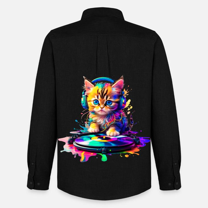Kätzchen DJ - Regenbogen 2 - Männer Oxford Hemd von Stanley/Stella - Schwarz