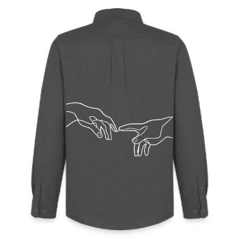 La création des mains d’Adam - Chemise Oxford homme Stanley/Stella - charbon - Dos - AI Model Male 185 dark (185cm)