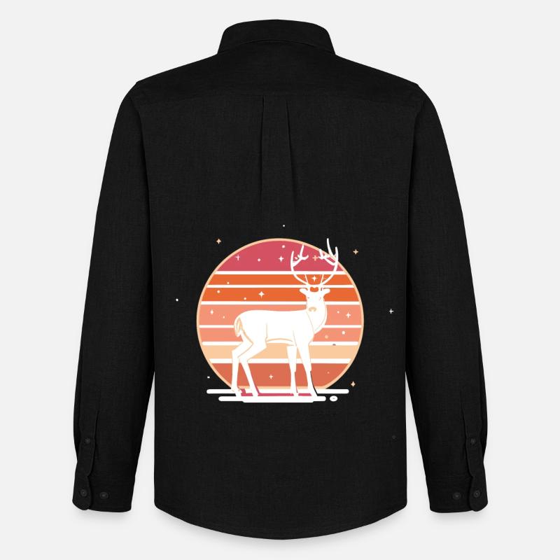 Retro Sunset Deer - Männer Oxford Hemd von Stanley/Stella - Schwarz