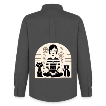 Yoga avec les chats - Chemise Oxford homme Stanley/Stella - charbon - Dos - AI Model Male 185 dark (185cm)