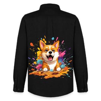 Doge coin color Splash - Männer Oxford Hemd von Stanley/Stella - Schwarz - Hinten - AI Model Male 185 dark (185cm)