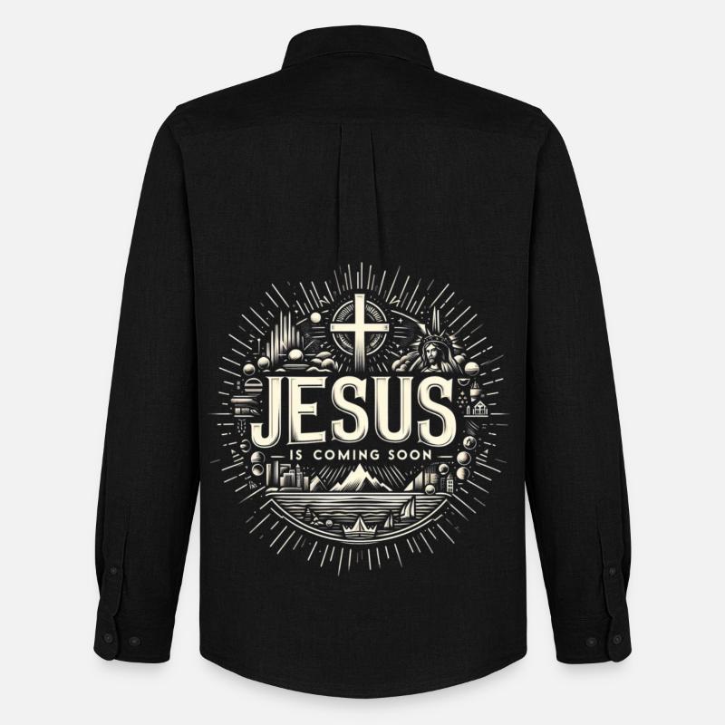 Jesus kommt bald Strahlenkranz - Männer Oxford Hemd von Stanley/Stella - Schwarz