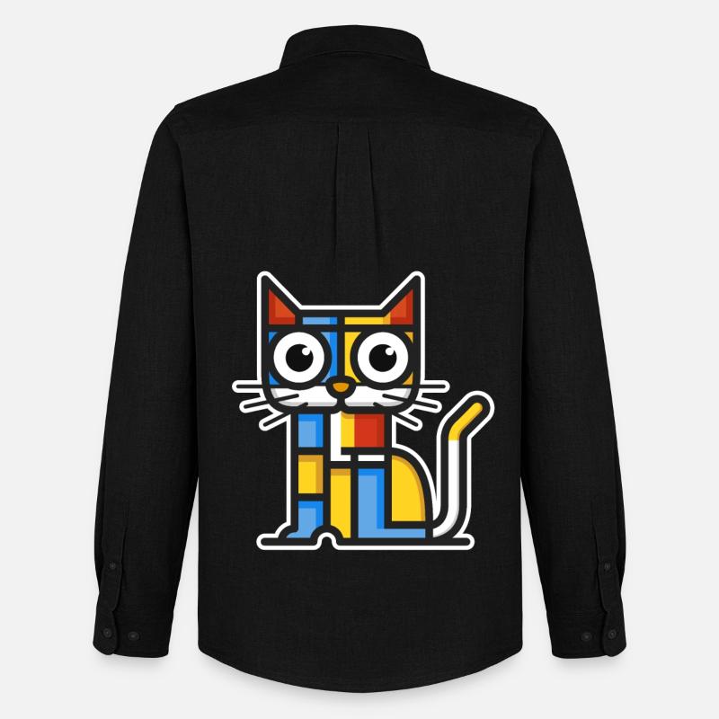 Bunte Illustration einer kubistischen Katze. - Männer Oxford Hemd von Stanley/Stella - Schwarz