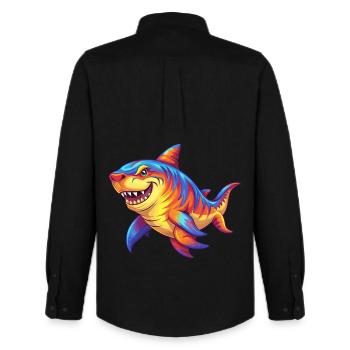 Tiger Hai Bunt Kawaii Cartoon Meerestier - Männer Oxford Hemd von Stanley/Stella - Schwarz - Hinten - AI Model Male 185 dark (185cm)