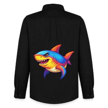 Hai Buntes Kawaii Cartoon Meerestier - Männer Oxford Hemd von Stanley/Stella - Schwarz - Hinten - AI Model Male 185 dark (185cm)