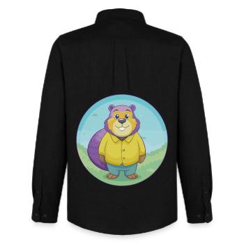 Biber Niedlich Kawaii Cartoon Clipart Tier Haustier - Männer Oxford Hemd von Stanley/Stella - Schwarz - Hinten - AI Model Male 185 dark (185cm)