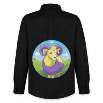 Ram Niedliche Kawaii Cartoon Clipart Tier Haustier - Männer Oxford Hemd von Stanley/Stella - Schwarz - Hinten - AI Model Male 185 dark (185cm)