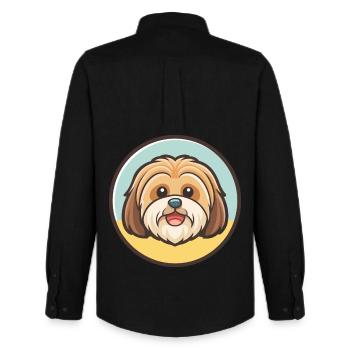Lhassa Apso Chien Race Dessin animé Kawaii Clipart Animal - Chemise Oxford homme Stanley/Stella - noir - Dos - AI Model Male 185 dark (185cm)