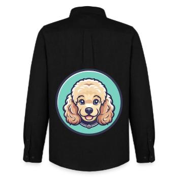 caniche miniature chien race dessin animé Kawaii Clipart - Chemise Oxford homme Stanley/Stella - noir - Dos - AI Model Male 185 dark (185cm)