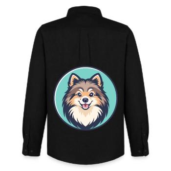 Spitz nordique chien race dessin animé Kawaii Clipart animal de compagnie - Chemise Oxford homme Stanley/Stella - noir - Dos - AI Model Male 185 dark (185cm)