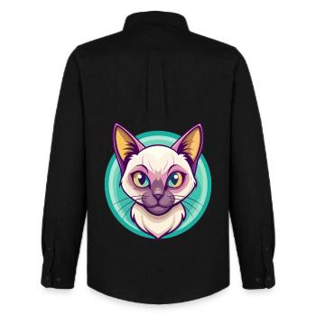Burma-Katzenrasse Karikatur Kawaii Tier Haustier - Männer Oxford Hemd von Stanley/Stella - Schwarz - Hinten - AI Model Male 185 dark (185cm)