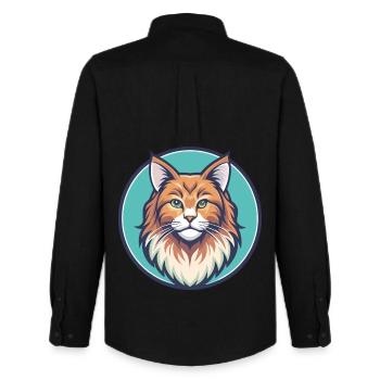 Ginger Longhair Cat Breed Cartoon Kawaii Animal - Men's Oxford Shirt by Stanley/Stella - black - Back - AI Model Male 185 dark (185cm)