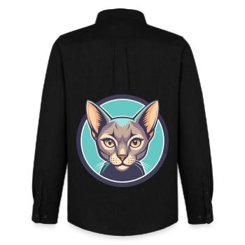 Chat bleu russe race dessin animé Kawaii animal de compagnie - Chemise Oxford homme Stanley/Stella - noir - Dos - AI Model Male 185 dark (185cm)