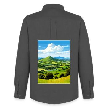 Malvern Hills Aonb Affiche de voyage Souvenir Peinture WP - Chemise Oxford homme Stanley/Stella - charbon - Dos - AI Model Male 185 dark (185cm)