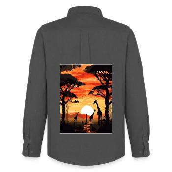 Africa Travel Poster Souvenir Postcard Painting - Men's Oxford Shirt by Stanley/Stella - anthracite - Back - AI Model Male 185 dark (185cm)