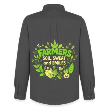 FARMERS: SOIL, SWEAT, AND SMILES - Men's Oxford Shirt by Stanley/Stella - anthracite - Back - AI Model Male 185 dark (185cm)