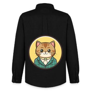 Scottish Straight Cat Breed Cartoon Kawaii Animal - Men's Oxford Shirt by Stanley/Stella - black - Back - AI Model Male 185 dark (185cm)