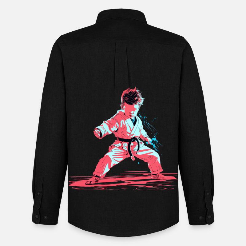 Karate Junge Synthwave - Männer Oxford Hemd von Stanley/Stella - Schwarz