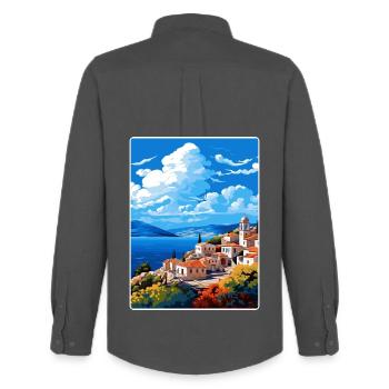 Hydra Griechenland Reise Poster Souvenir Postkarte Farbe - Männer Oxford Hemd von Stanley/Stella - Anthrazit - Hinten - AI Model Male 185 dark (185cm)