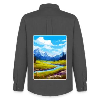 Glacier County Montana Travel Poster Souvenir WPA - Men's Oxford Shirt by Stanley/Stella - anthracite - Back - AI Model Male 185 dark (185cm)