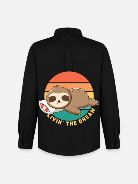 Funny Happy Lazy Sleeping Sloth Livin' the Dream - Men's Oxford Shirt by Stanley/Stella - black