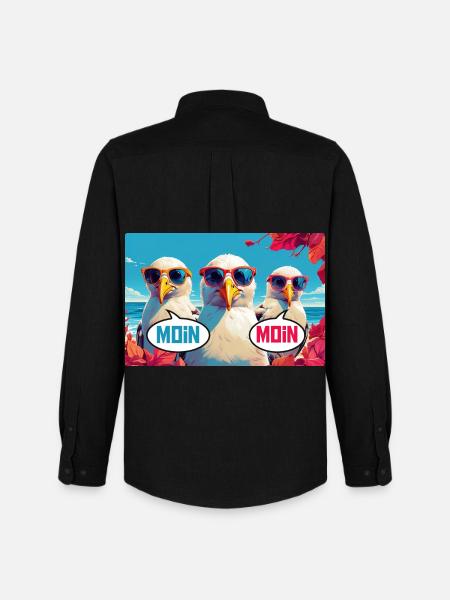 Moin Moin Möwen - Männer Oxford Hemd von Stanley/Stella - Schwarz