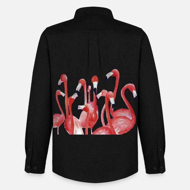 Lebendiges Flamingo-Aquarell-Ensemble - Männer Oxford Hemd von Stanley/Stella - Schwarz