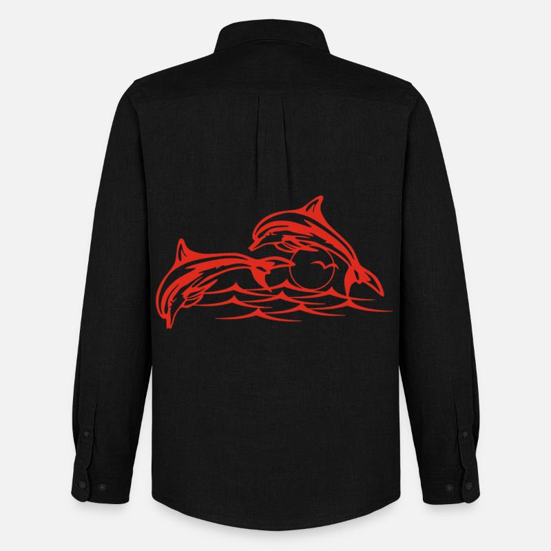 Rote Delfine - Männer Oxford Hemd von Stanley/Stella - Schwarz
