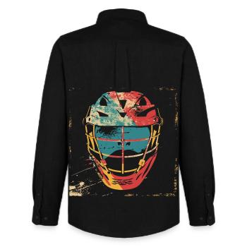 Oldschool Lacrosse Helmet - Men's Oxford Shirt by Stanley/Stella - black - Back - AI Model Male 185 dark (185cm)