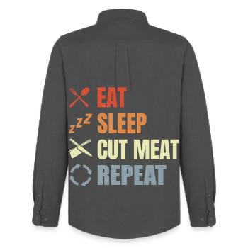 Eat Sleep Cut Meat Repeat - Men's Oxford Shirt by Stanley/Stella - anthracite - Back - AI Model Male 185 dark (185cm)