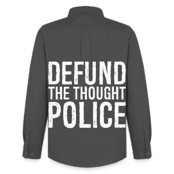 Supprimer le financement de la police de la pensée - Chemise Oxford homme Stanley/Stella - charbon - Dos - AI Model Male 185 dark (185cm)