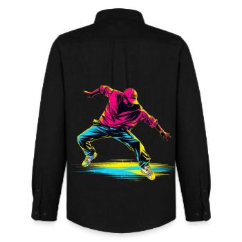 Breakdance Rétrowave - Chemise Oxford homme Stanley/Stella - noir - Dos - AI Model Male 185 dark (185cm)