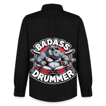 Badass Drummer Hippo Cool Gift - Chemise Oxford homme Stanley/Stella - noir - Dos - AI Model Male 185 dark (185cm)