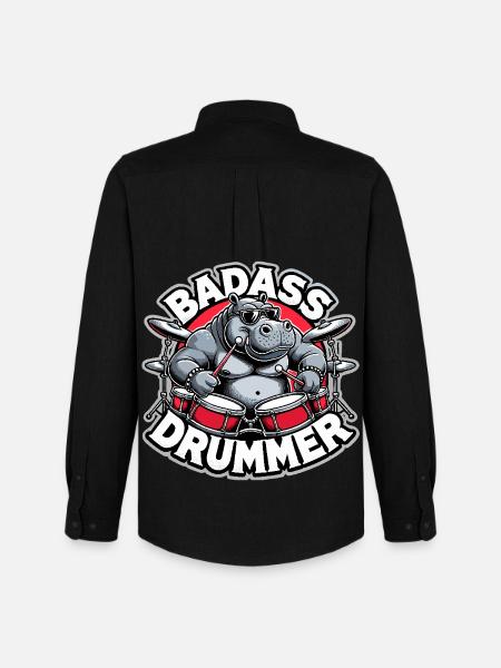 Badass Drummer Hippo Cool Gift - Men's Oxford Shirt by Stanley/Stella - black