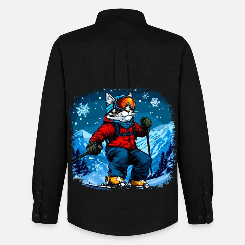Katzen Ski - Männer Oxford Hemd von Stanley/Stella - Schwarz